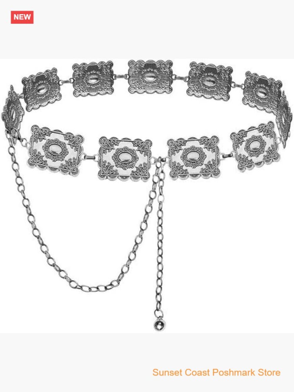 Metal Concho Western Cowgirl Chain Belt for Dresses Jeans Country Concert Outfit